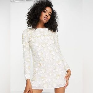 ASOS Design White Floral Embellished Mini Shift Dress Size 4